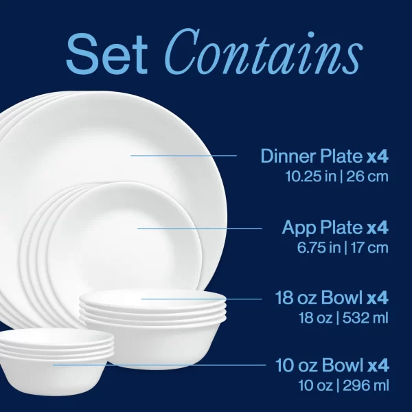 Winter Frost White 16-piece Mugless Dinnerware Set, Service for 4